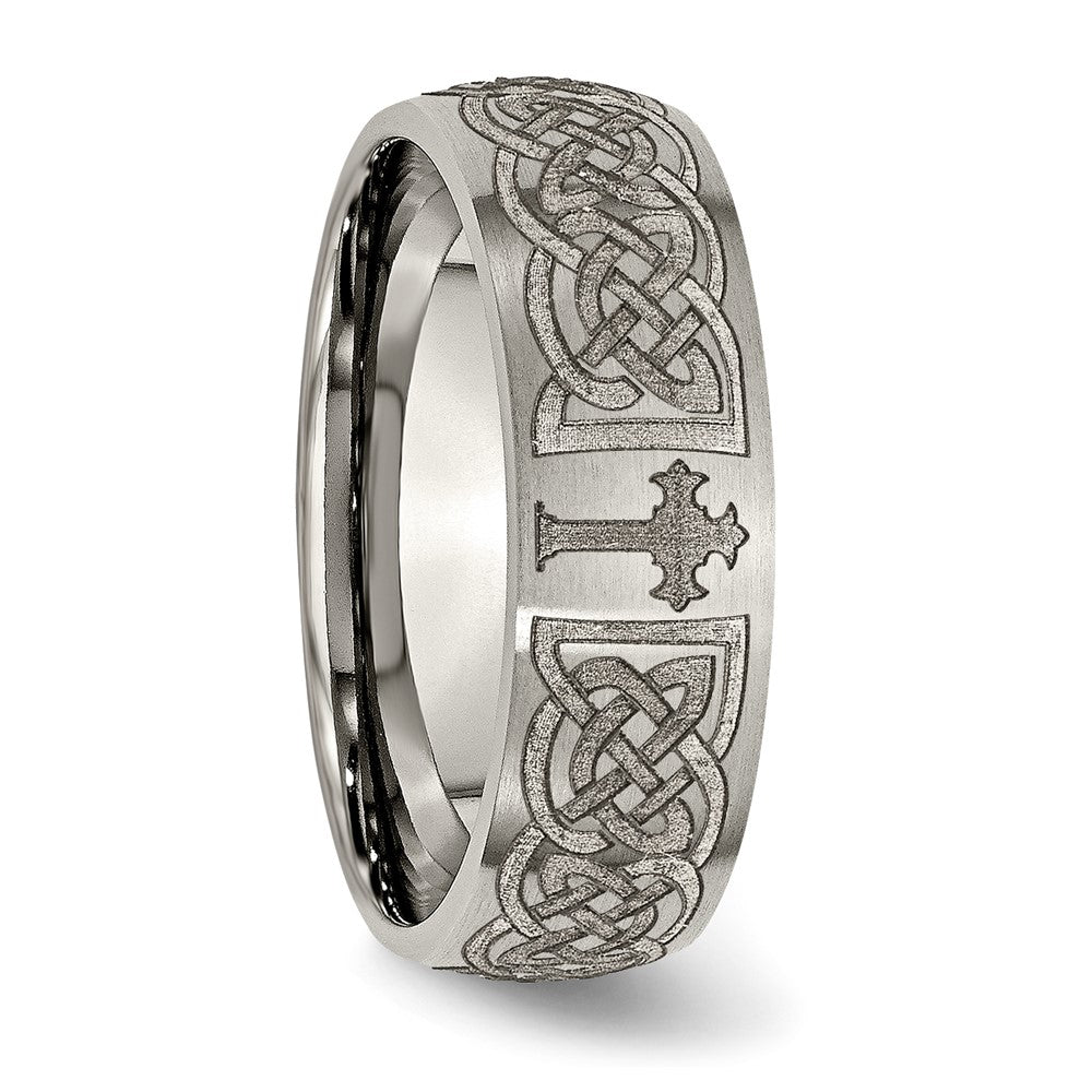 Chisel Titanium Brushed Celtic Cross Laser Design 8mm Band