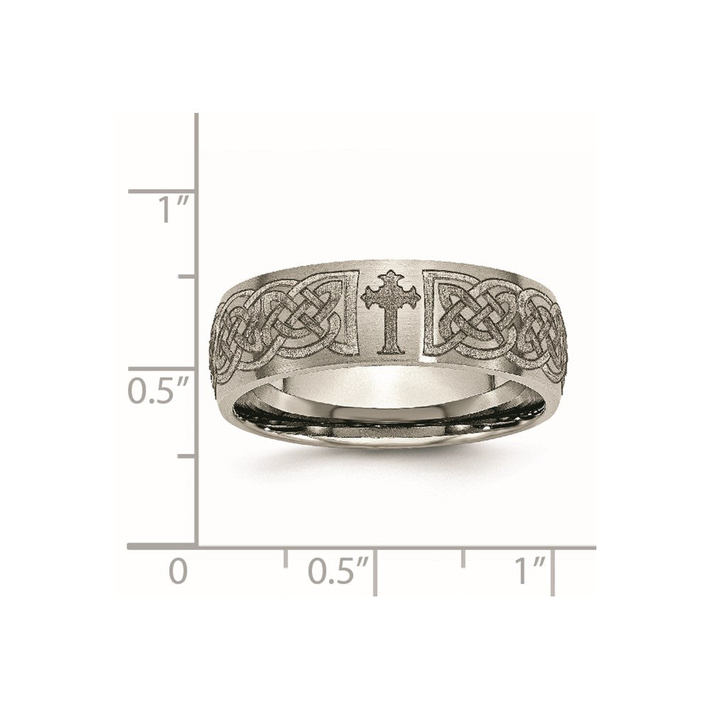 Chisel Titanium Brushed Celtic Cross Laser Design 8mm Band