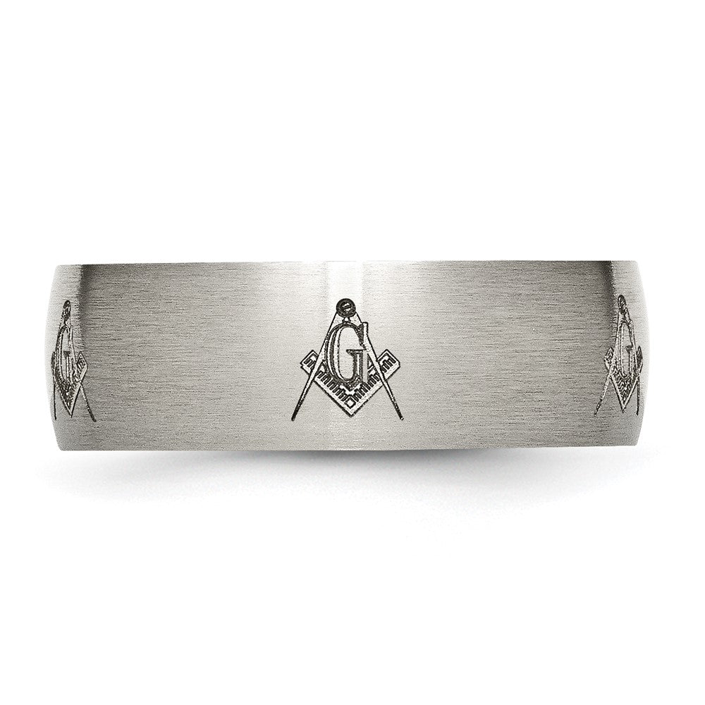 Chisel Titanium Brushed Masonic Laser Design 8mm Band