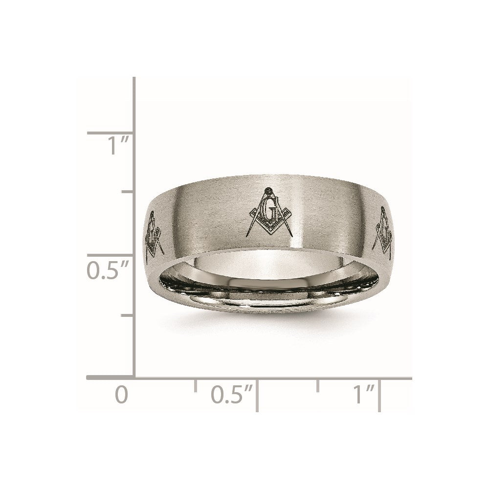 Chisel Titanium Brushed Masonic Laser Design 8mm Band