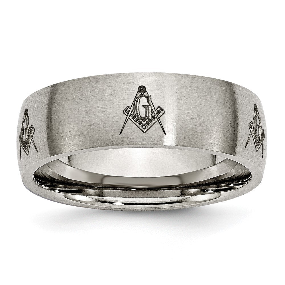 Chisel Titanium Brushed Masonic Laser Design 8mm Band