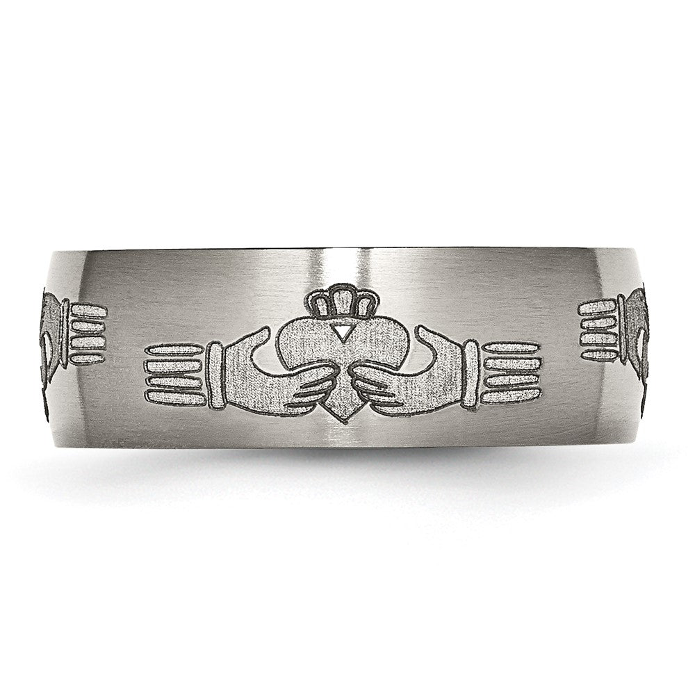 Chisel Titanium Brushed Claddagh Laser Design 8mm Band