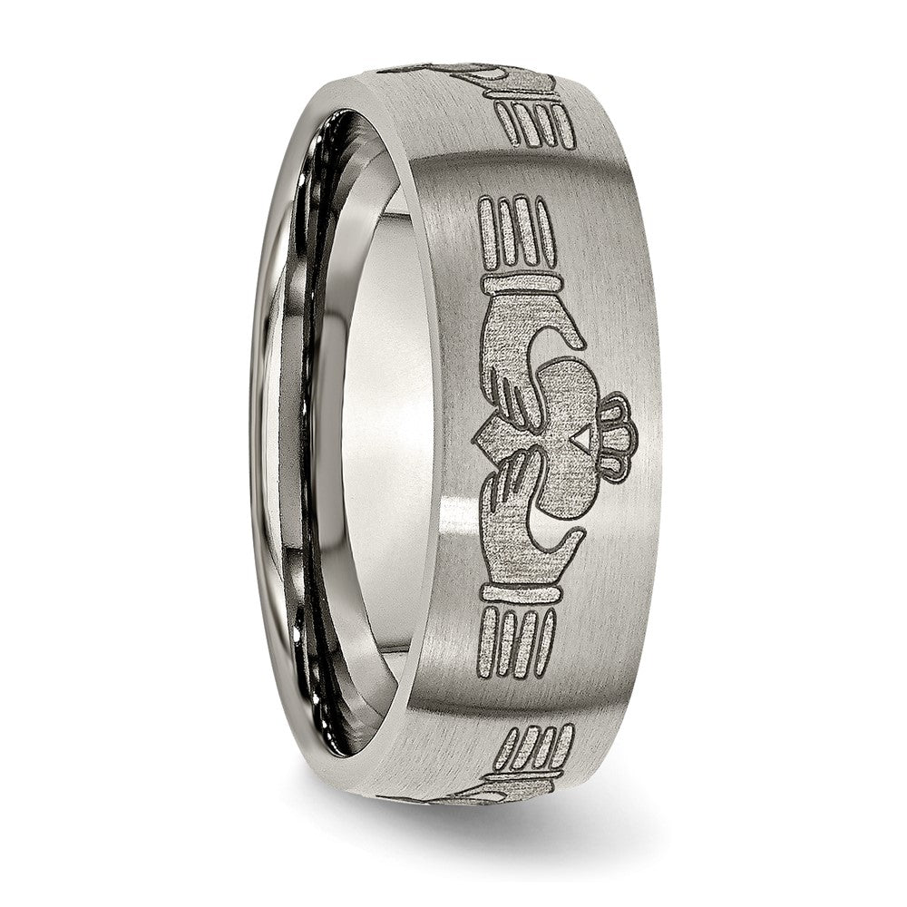 Chisel Titanium Brushed Claddagh Laser Design 8mm Band