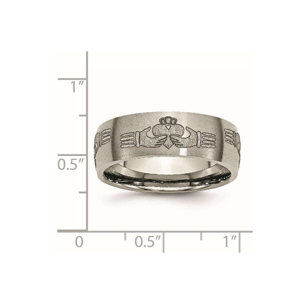 Chisel Titanium Brushed Claddagh Laser Design 8mm Band