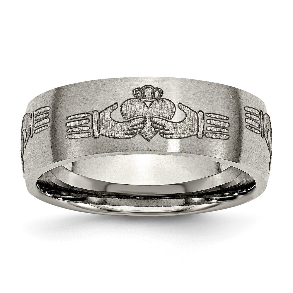 Chisel Titanium Brushed Claddagh Laser Design 8mm Band