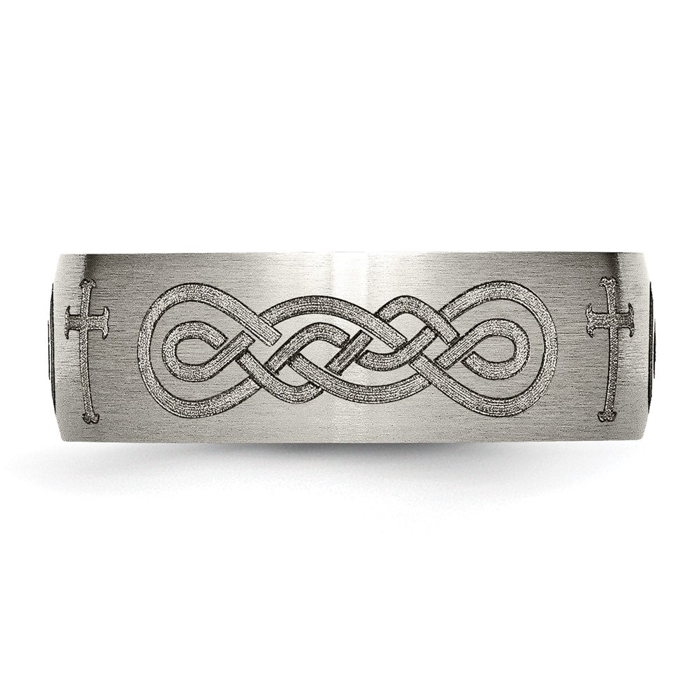 Chisel Titanium Brushed Cross Laser Design 8mm Band