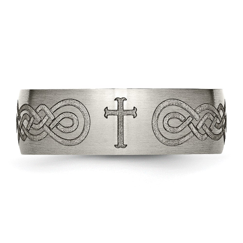 Chisel Titanium Brushed Cross Laser Design 8mm Band