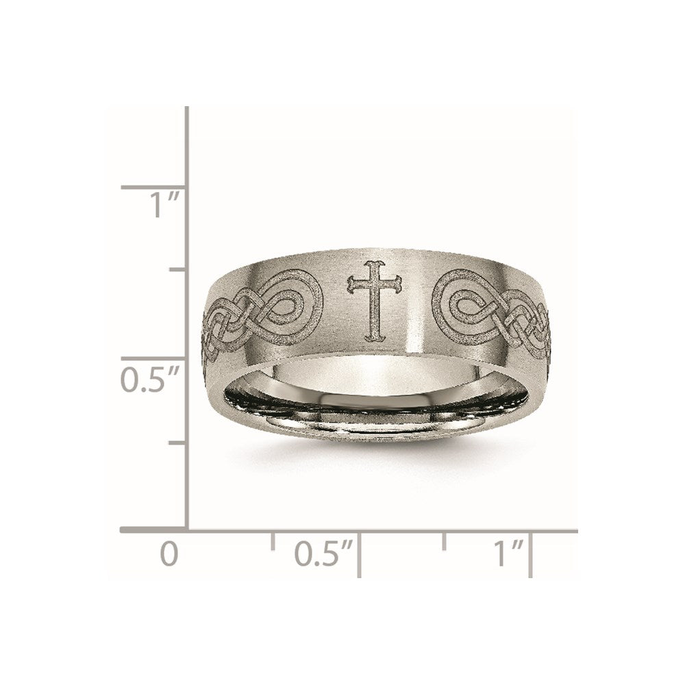 Chisel Titanium Brushed Cross Laser Design 8mm Band