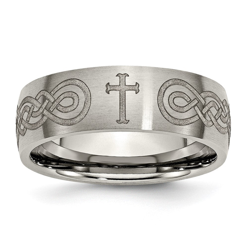 Chisel Titanium Brushed Cross Laser Design 8mm Band