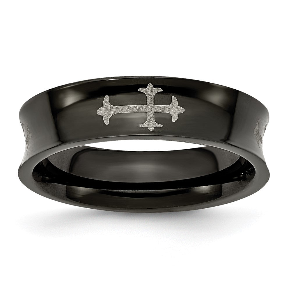 Titanium Cross Black IP-plated 6mm Concave Band