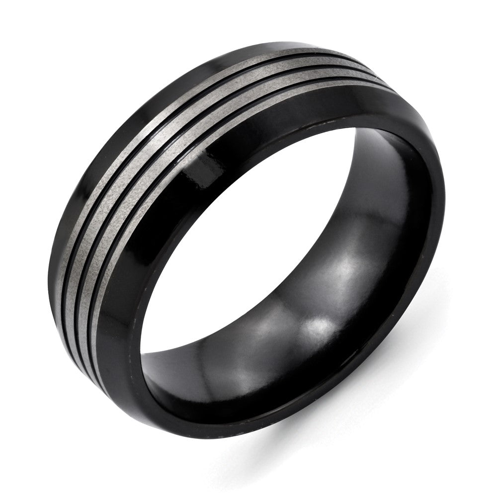 Titanium Black Ti 8mm Brushed & Polished Beveled Edge Band