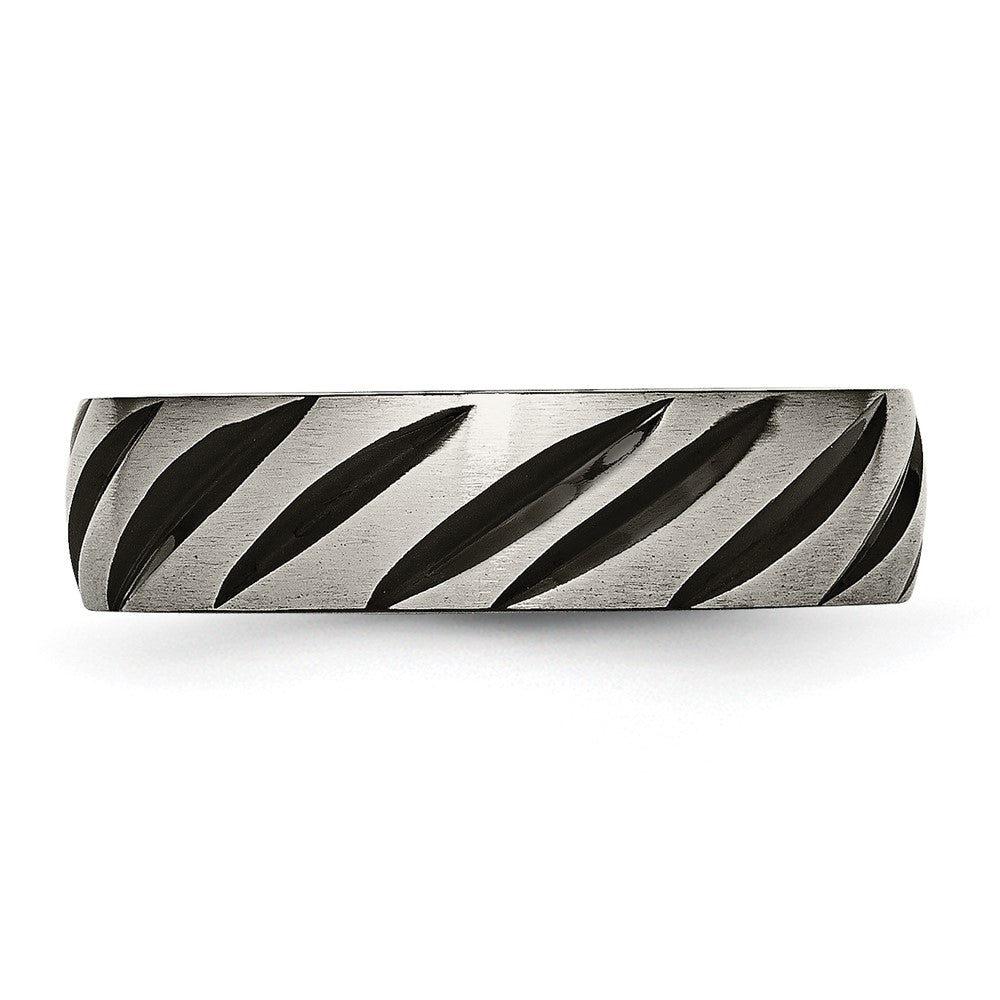 Chisel Titanium Brushed and Polished Black IP-plated 6mm Grooved Band