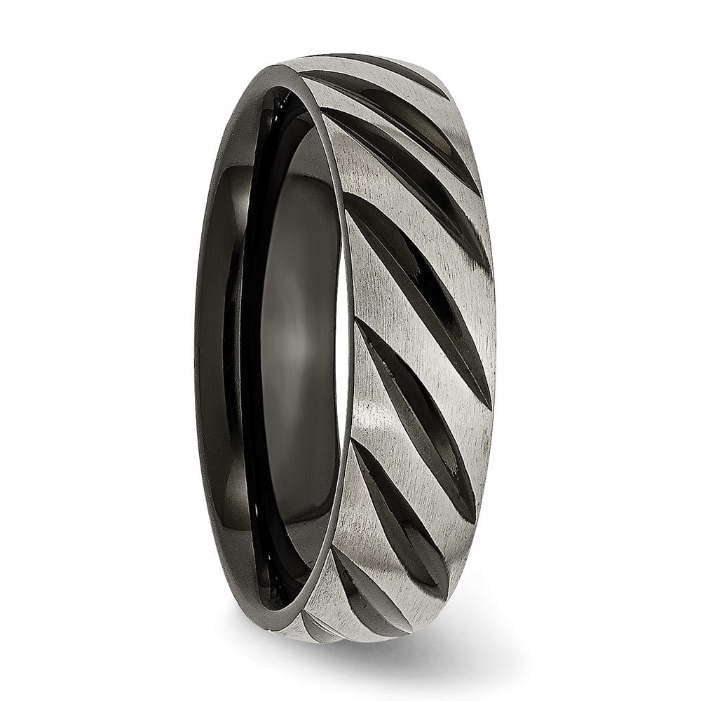 Chisel Titanium Brushed and Polished Black IP-plated 6mm Grooved Band