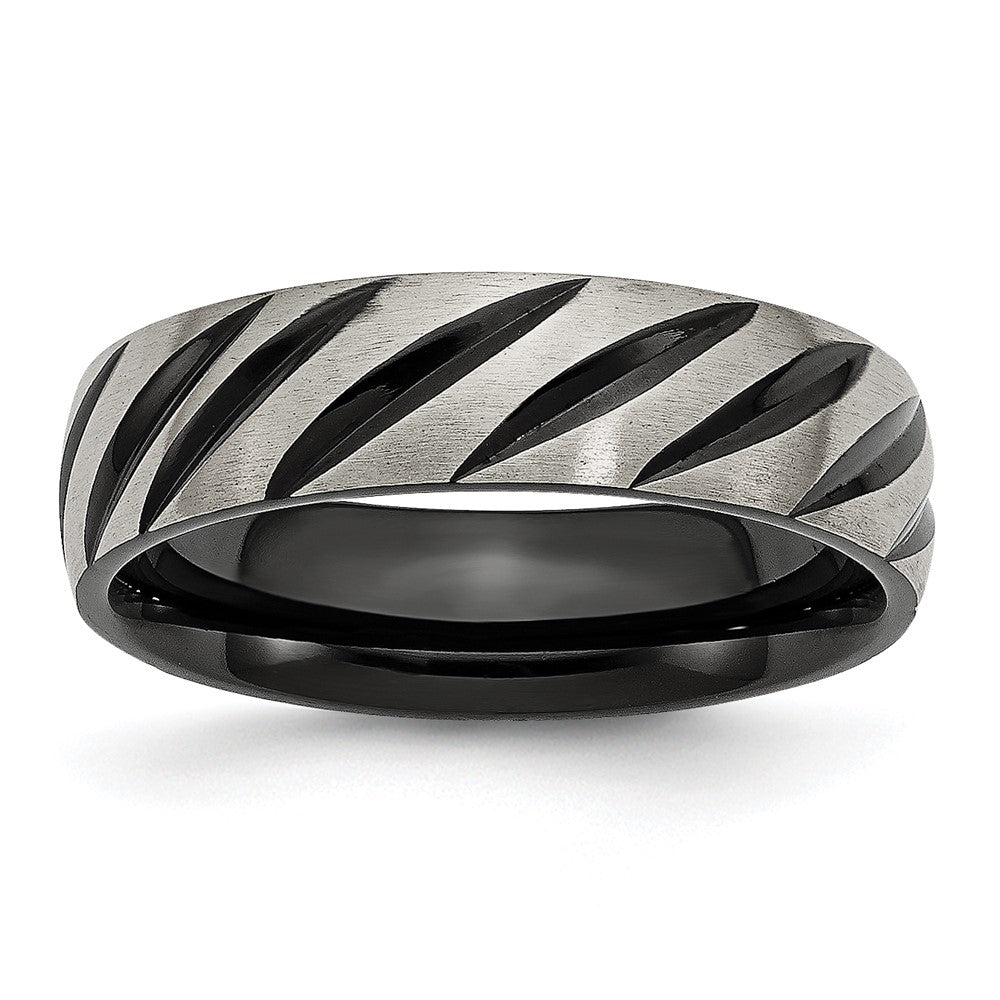 Chisel Titanium Brushed and Polished Black IP-plated 6mm Grooved Band