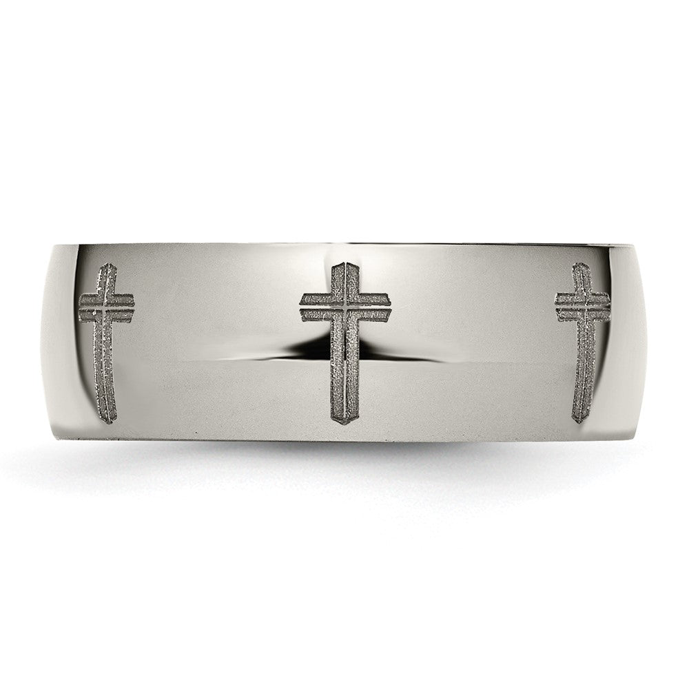 Chisel Titanium Polished Cross Laser Design 8mm Band