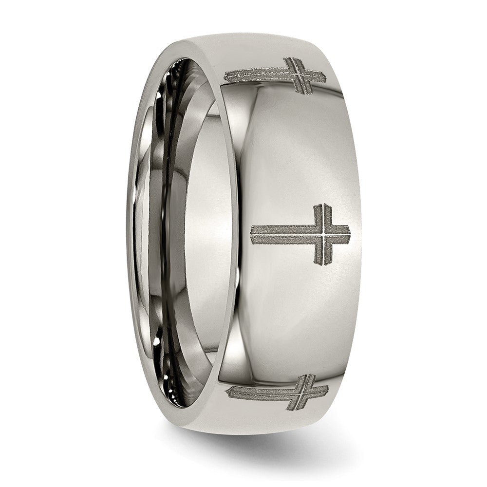 Chisel Titanium Polished Cross Laser Design 8mm Band