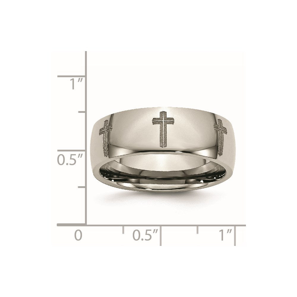 Chisel Titanium Polished Cross Laser Design 8mm Band