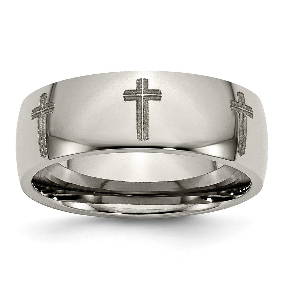 Chisel Titanium Polished Cross Laser Design 8mm Band