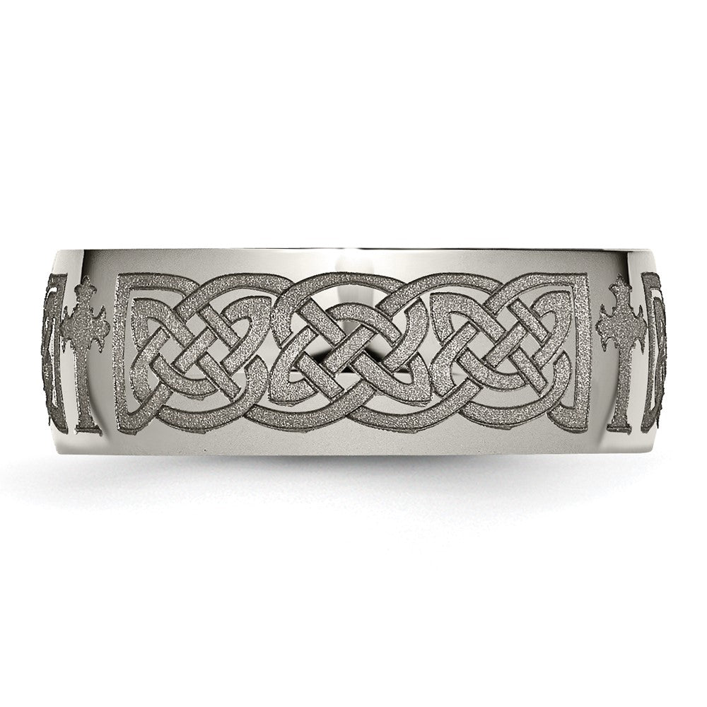 Chisel Titanium Polished Celtic Cross Laser Design 8mm Band