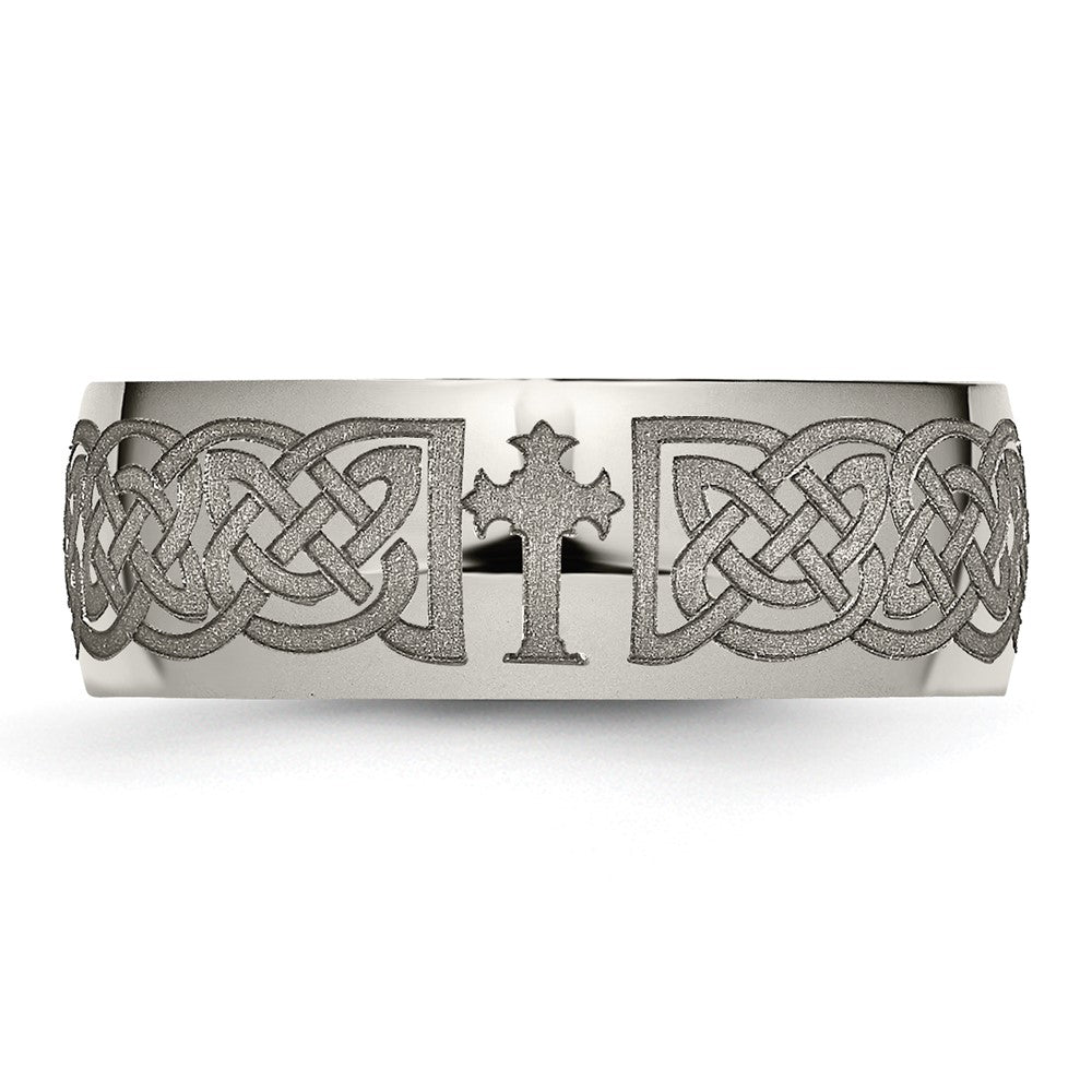 Chisel Titanium Polished Celtic Cross Laser Design 8mm Band