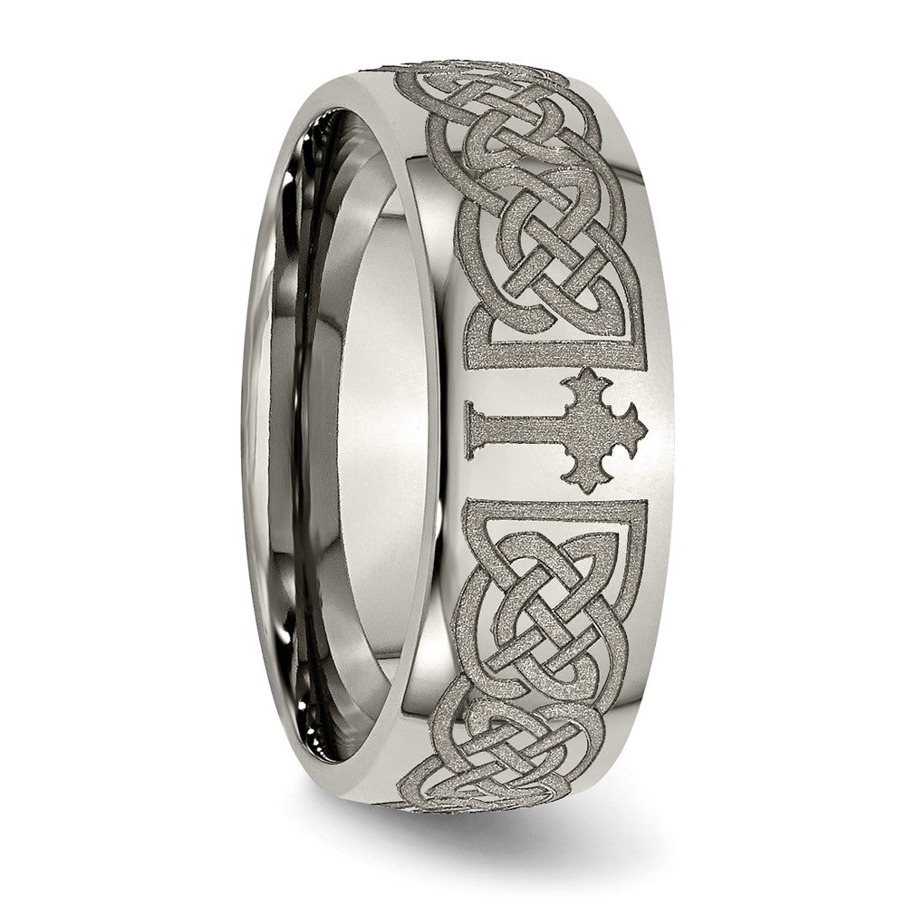 Chisel Titanium Polished Celtic Cross Laser Design 8mm Band