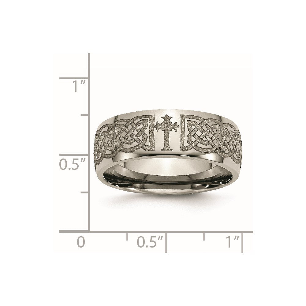 Chisel Titanium Polished Celtic Cross Laser Design 8mm Band