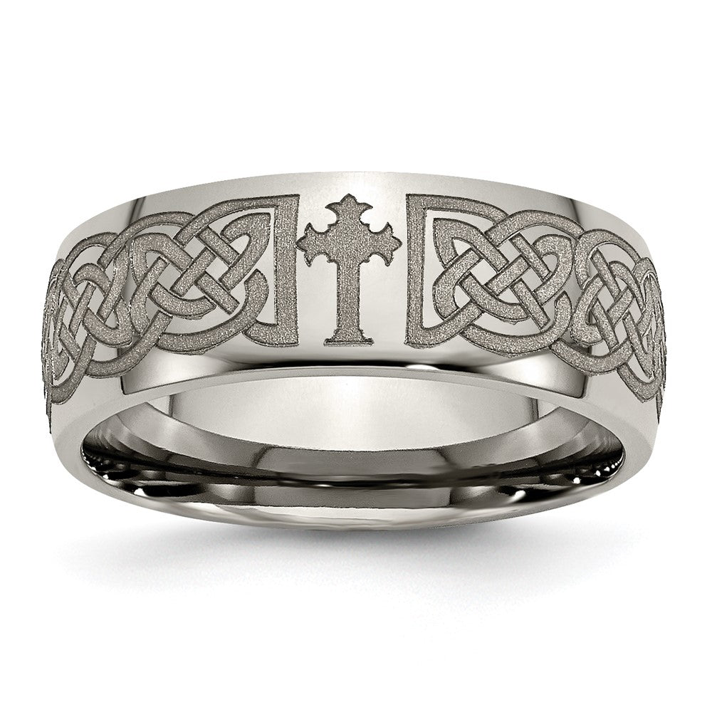 Chisel Titanium Polished Celtic Cross Laser Design 8mm Band