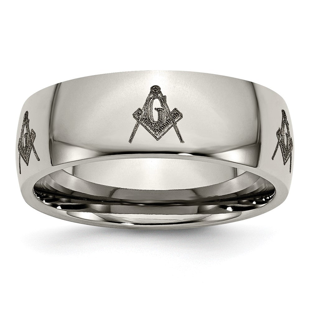 Chisel Titanium Polished Masonic Laser Design 8mm Band