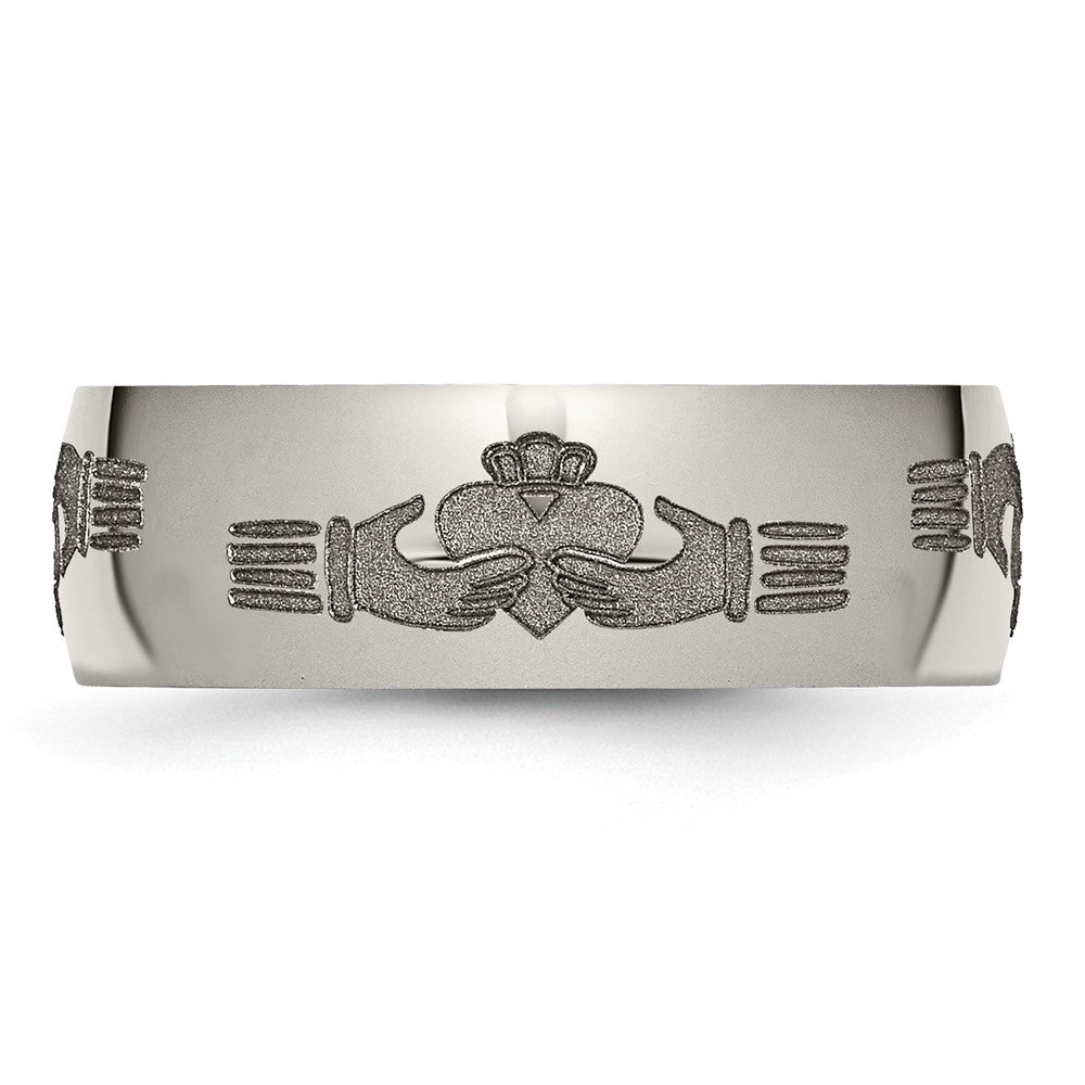 Chisel Titanium Polished Claddagh Laser Design 8mm Band