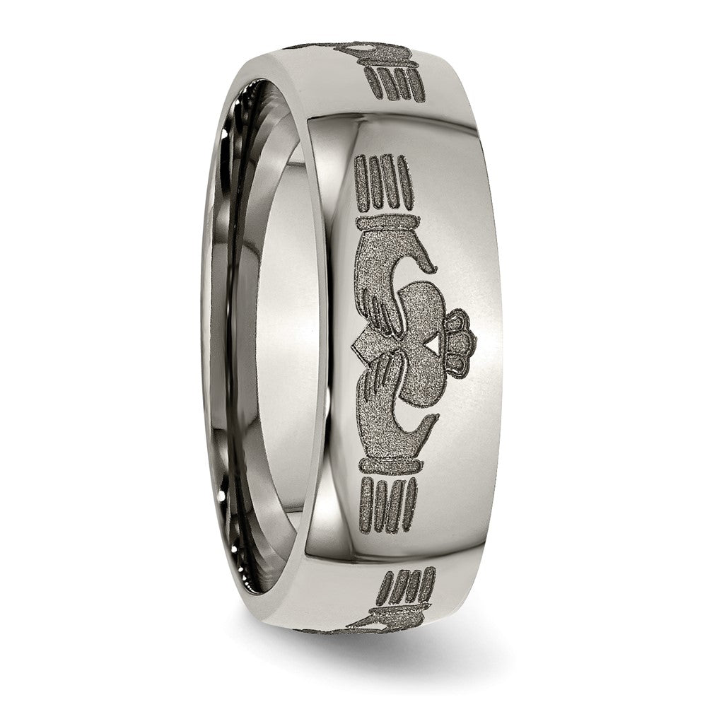 Chisel Titanium Polished Claddagh Laser Design 8mm Band