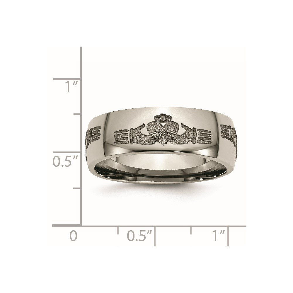 Chisel Titanium Polished Claddagh Laser Design 8mm Band