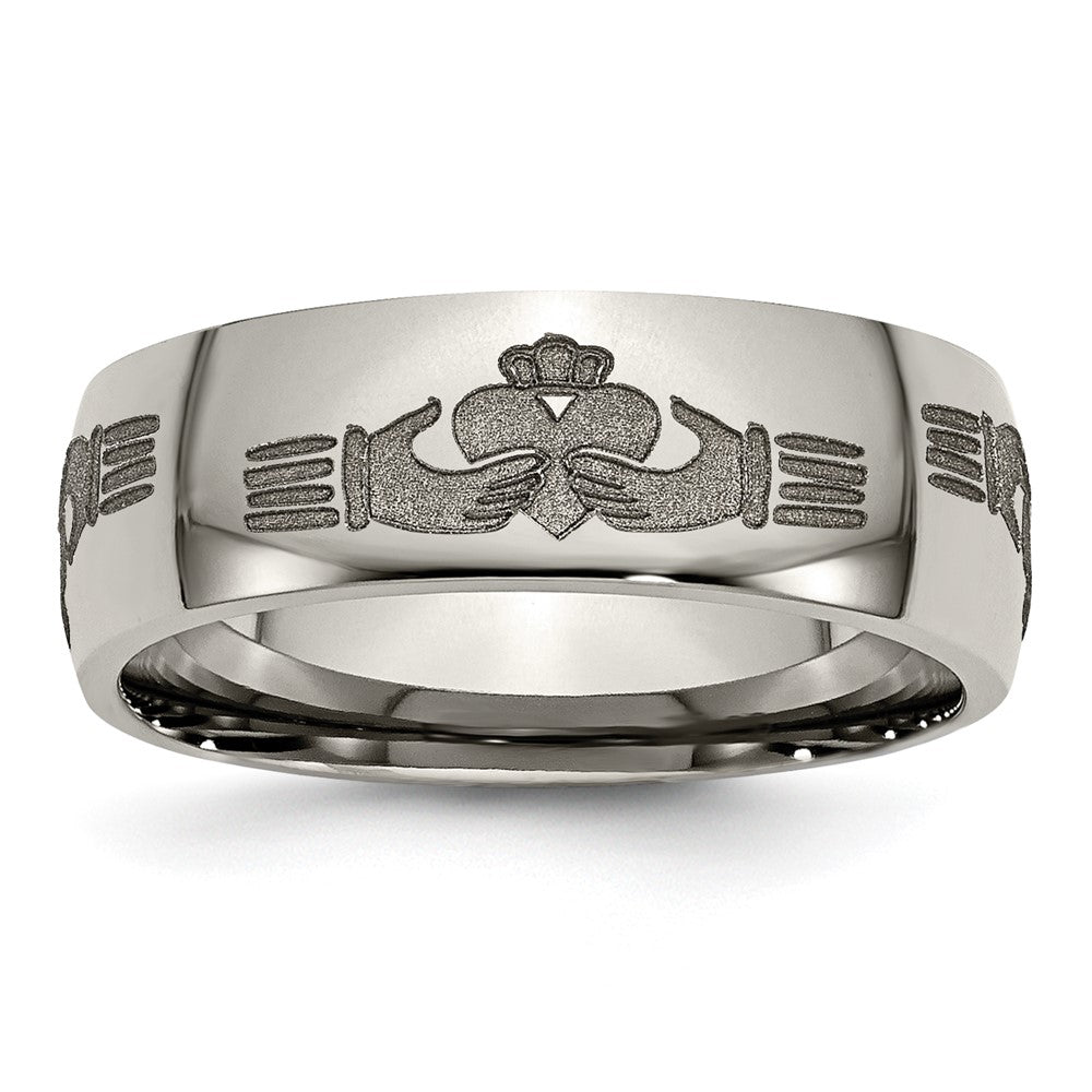 Chisel Titanium Polished Claddagh Laser Design 8mm Band