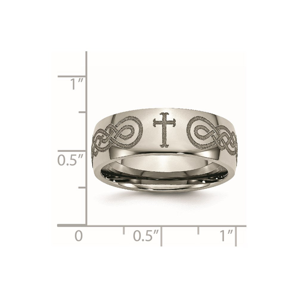 Chisel Titanium Polished Cross Laser Design 8mm Band