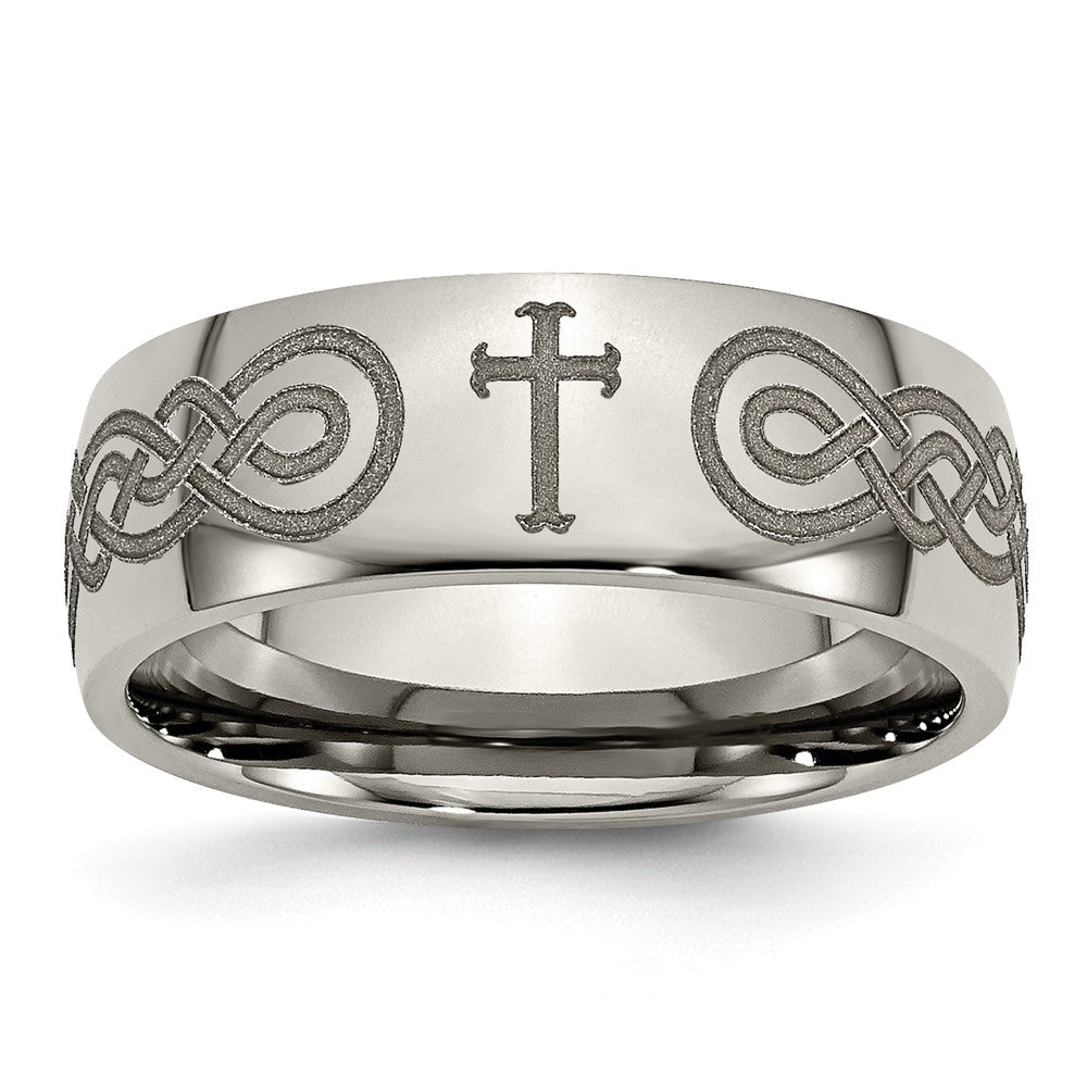 Chisel Titanium Polished Cross Laser Design 8mm Band