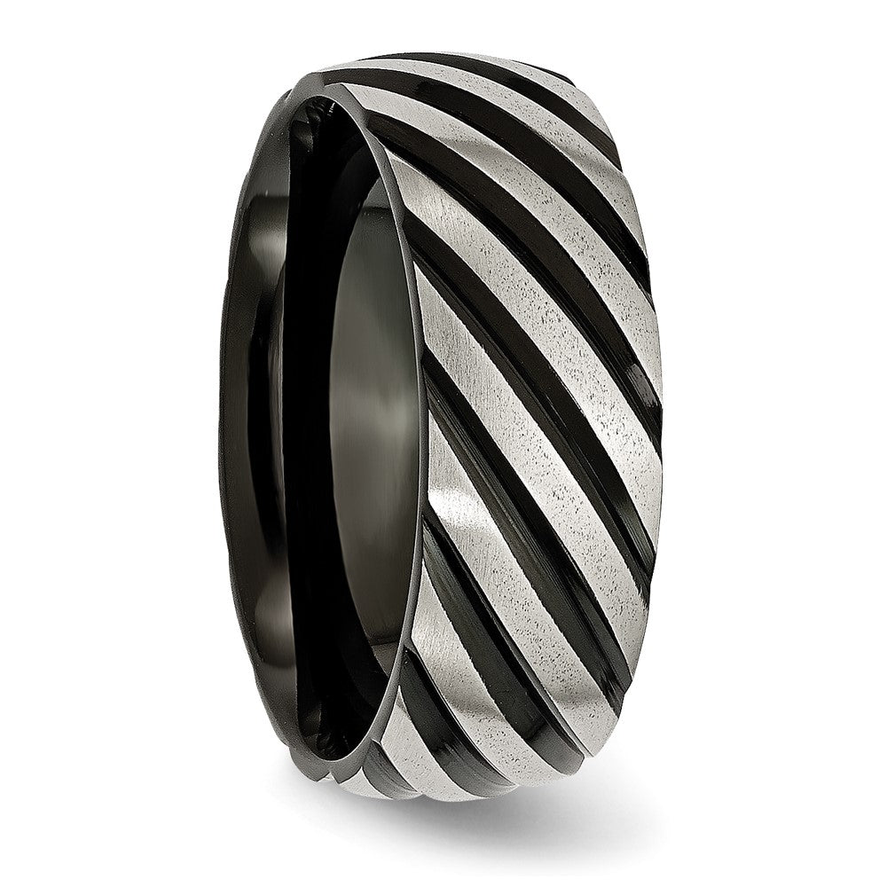 Titanium Brushed & Polished Black IP-plated 8mm Grooved Band