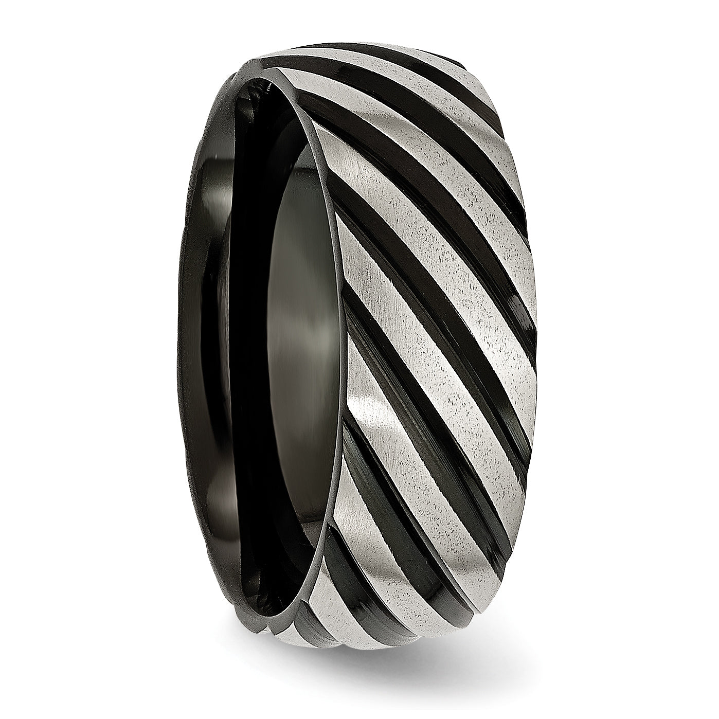 Titanium 8mm Black IP-plated Swirl Brushed & Polished Band TB300