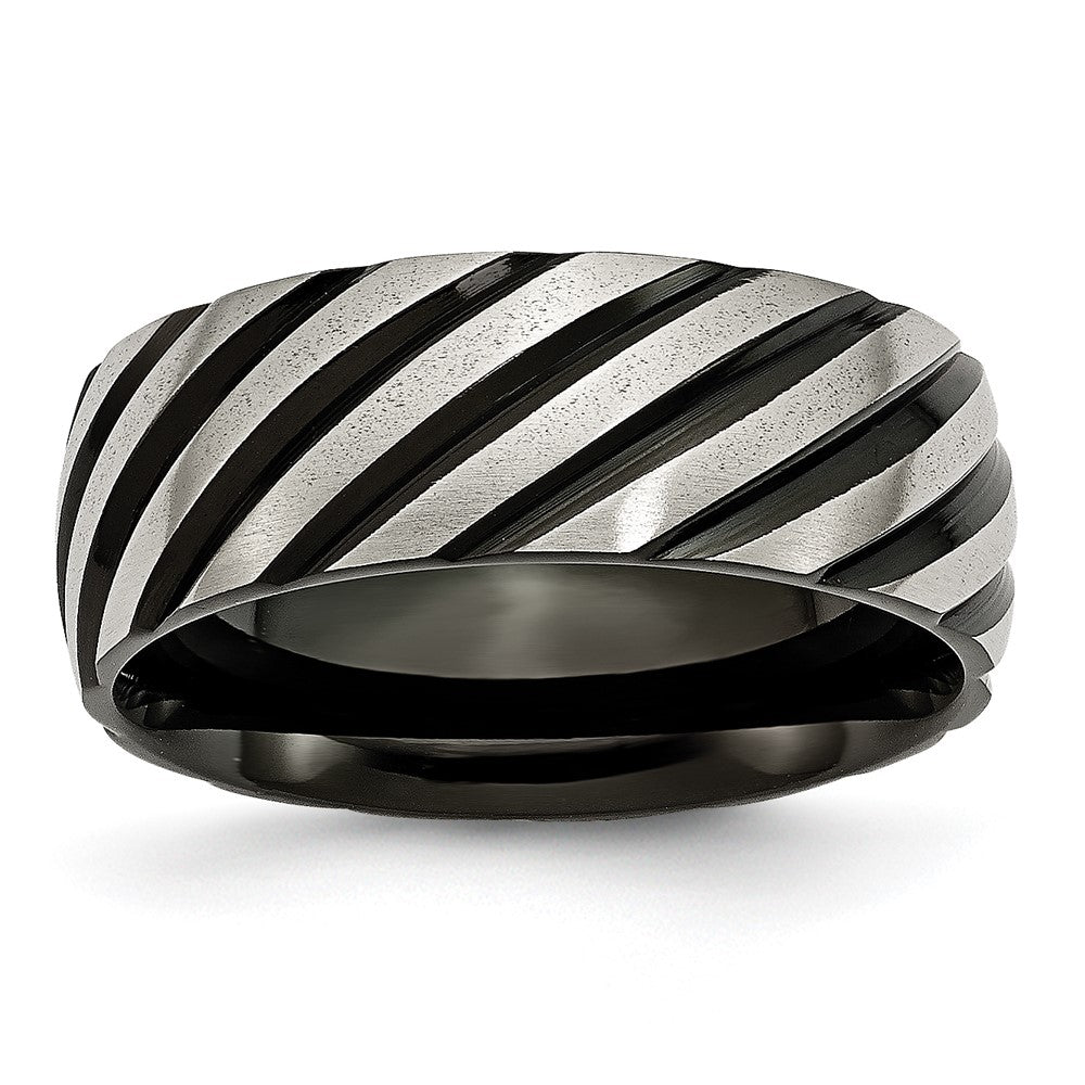 Titanium Brushed & Polished Black IP-plated 8mm Grooved Band