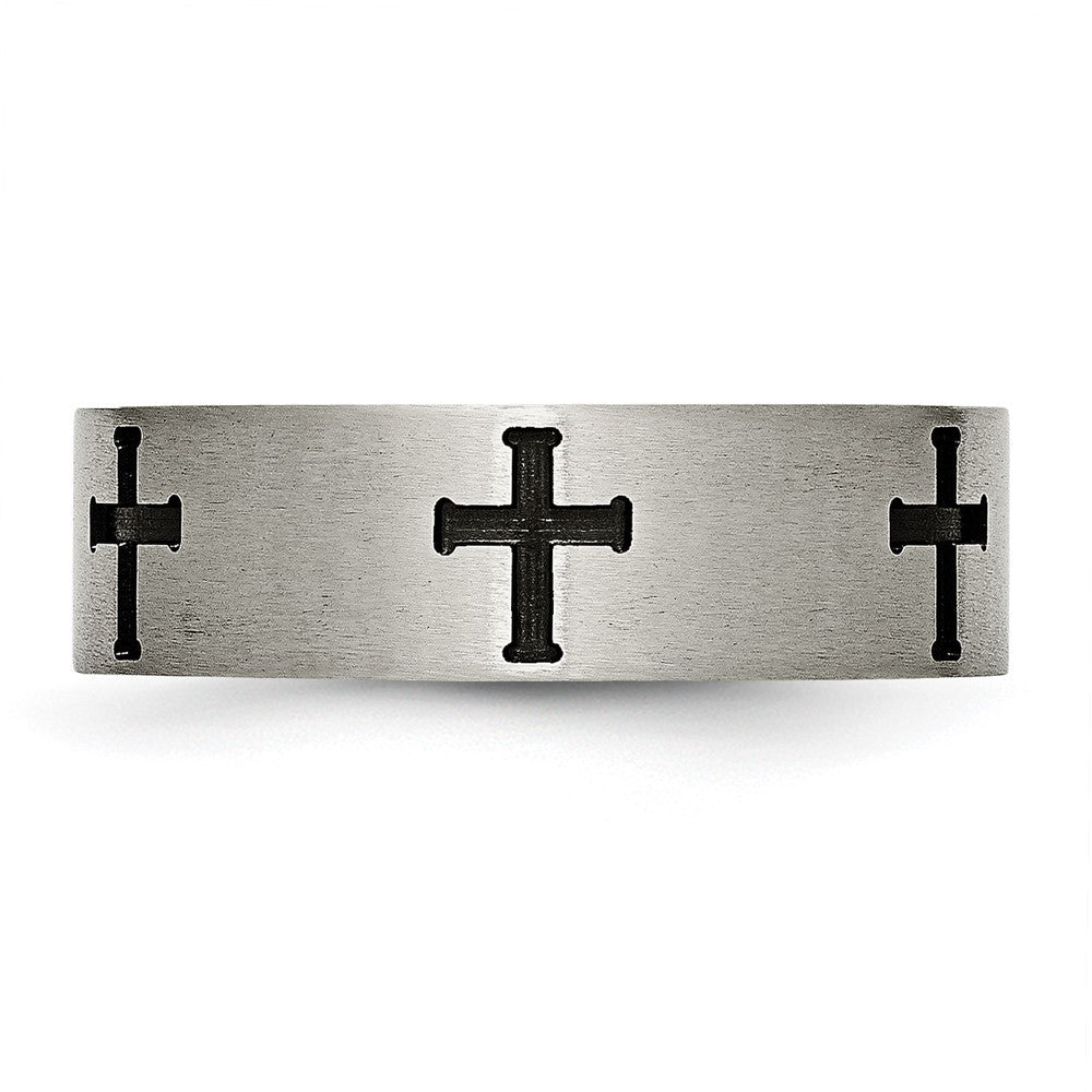 Chisel Titanium Brushed Black IP-plated Cross 7mm Band