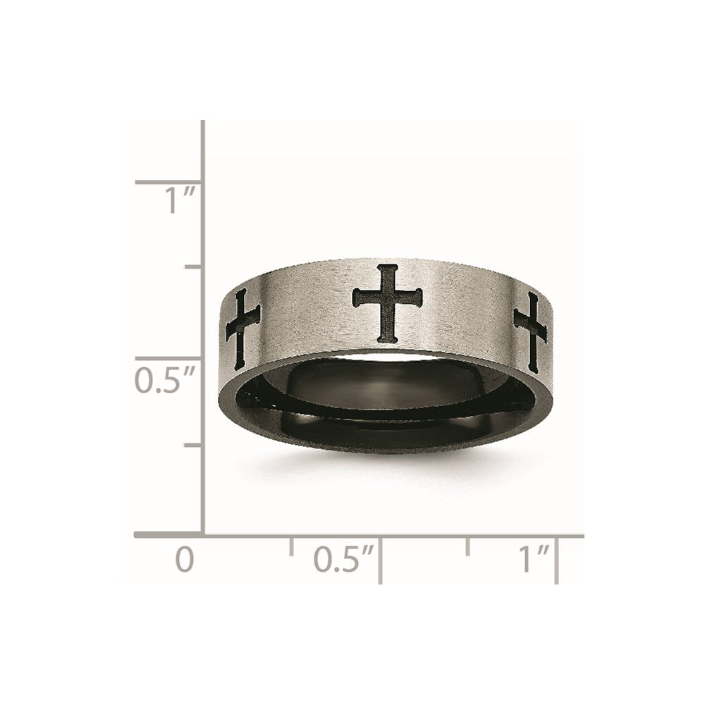 Chisel Titanium Brushed Black IP-plated Cross 7mm Band