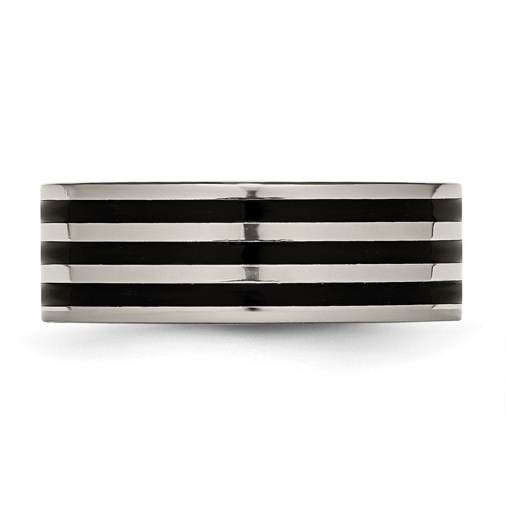 Titanium Polished Black IP-plated Striped 8mm Band