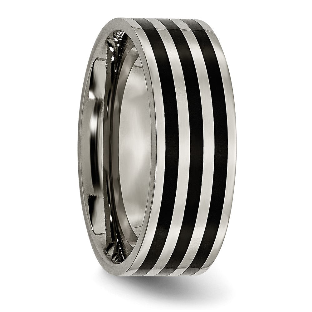 Titanium Polished Black IP-plated Striped 8mm Band