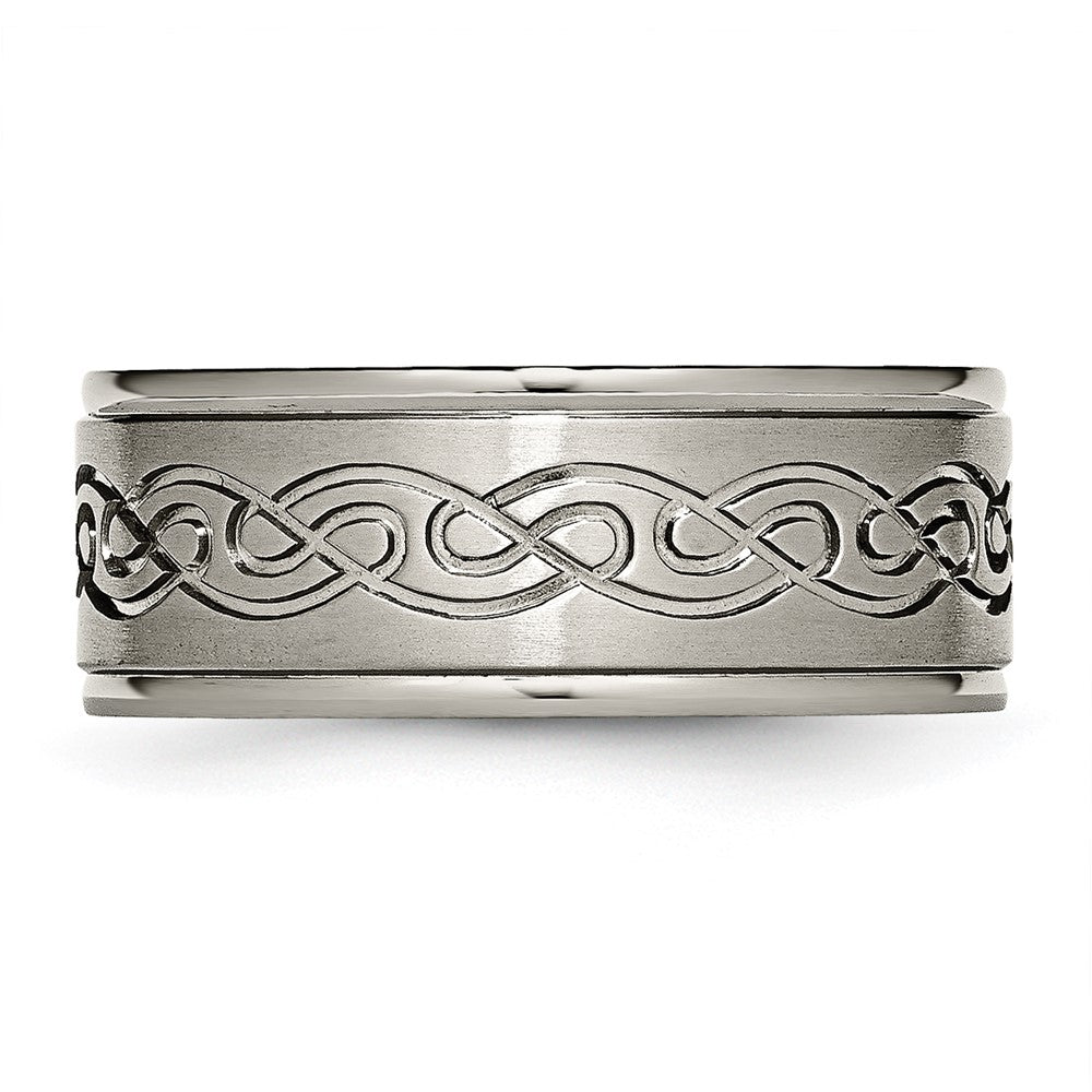 Chisel Titanium Brushed Center 9mm Scroll Design Band