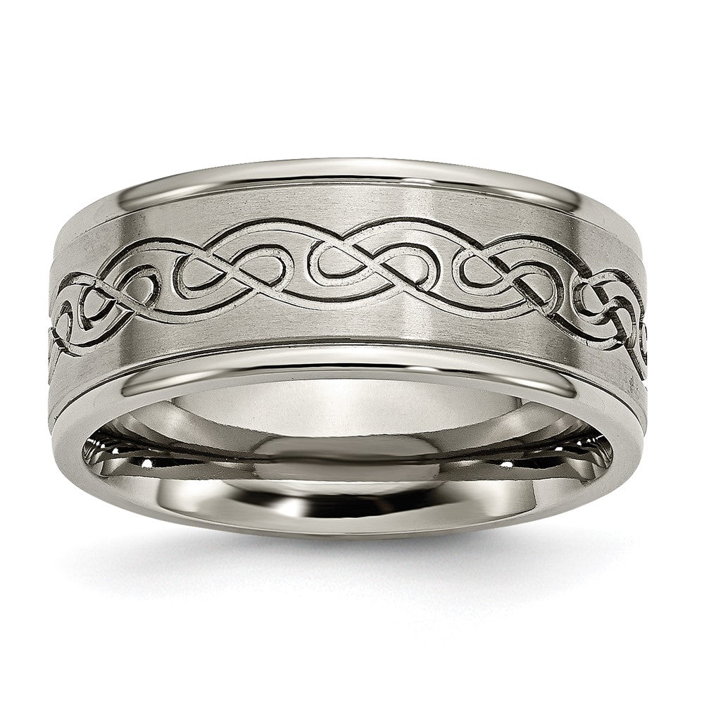 Chisel Titanium Brushed Center 9mm Scroll Design Band