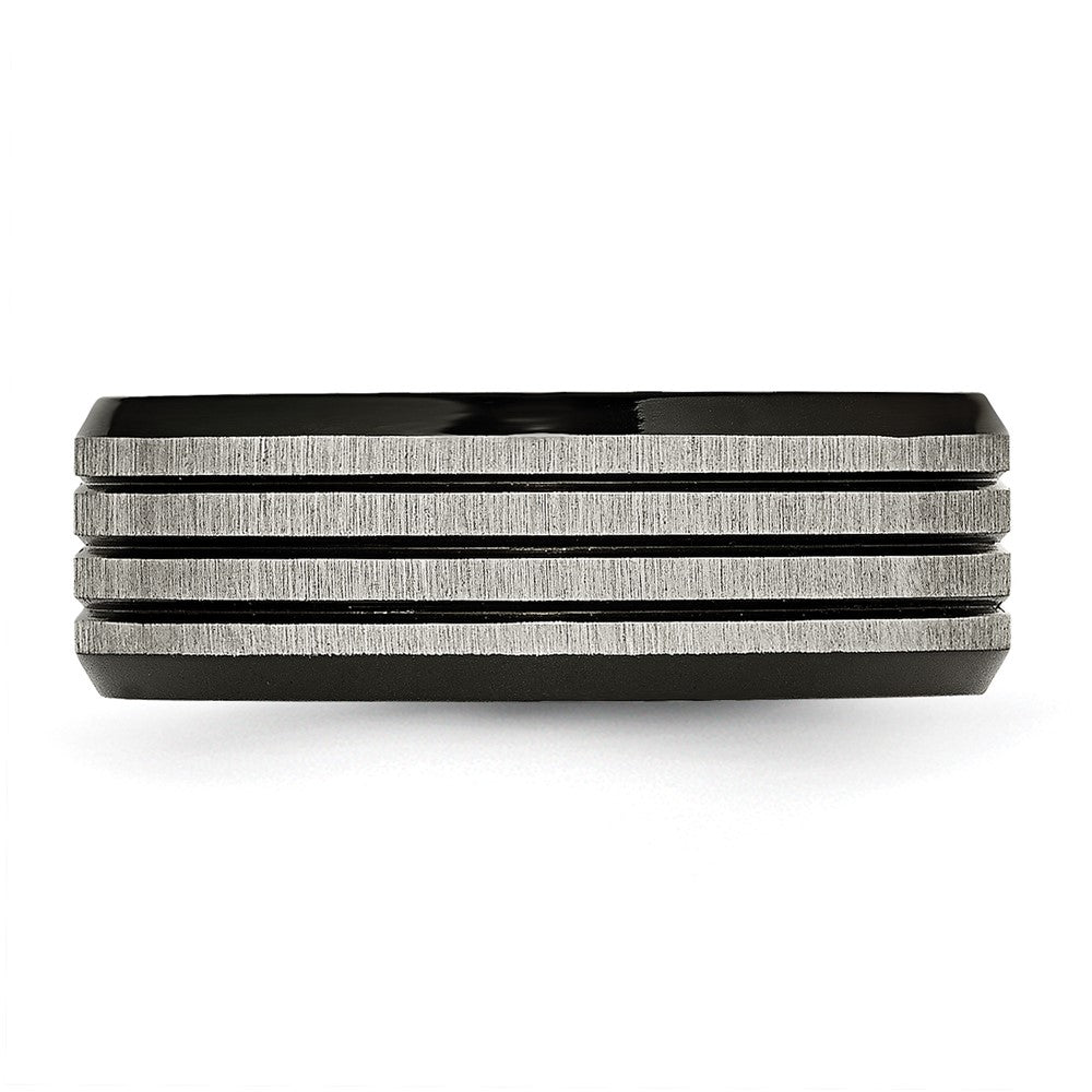 Titanium Brushed & Polished Black IP-plated Striped 8mm Band