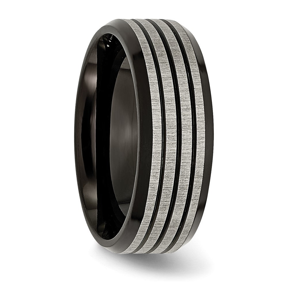 Titanium Brushed & Polished Black IP-plated Striped 8mm Band