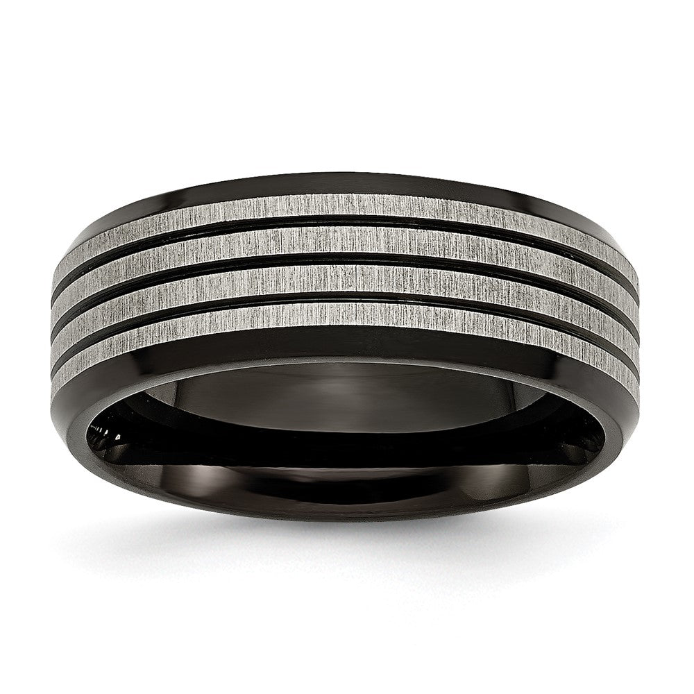 Titanium Brushed & Polished Black IP-plated Striped 8mm Band