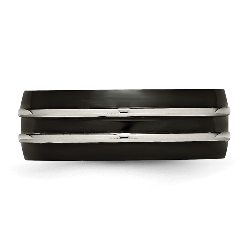 Titanium Grooved 8mm Black IP-plated Brushed & Polished Band