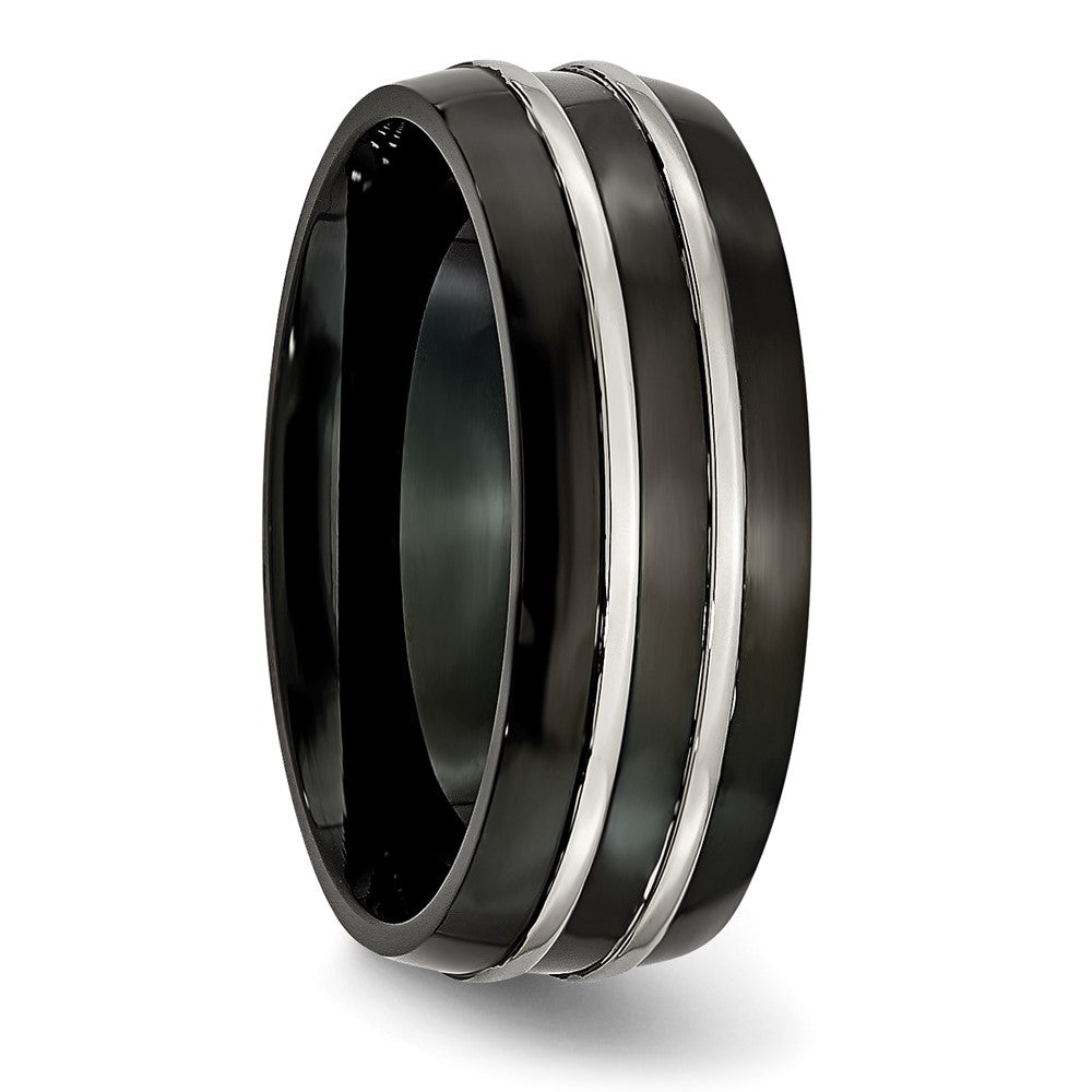 Titanium Grooved 8mm Black IP-plated Brushed & Polished Band