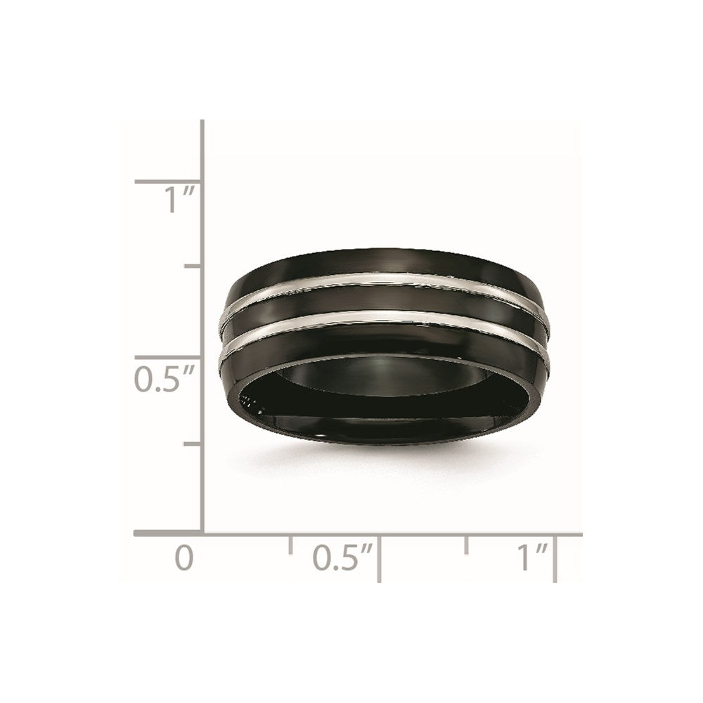 Titanium Grooved 8mm Black IP-plated Brushed & Polished Band