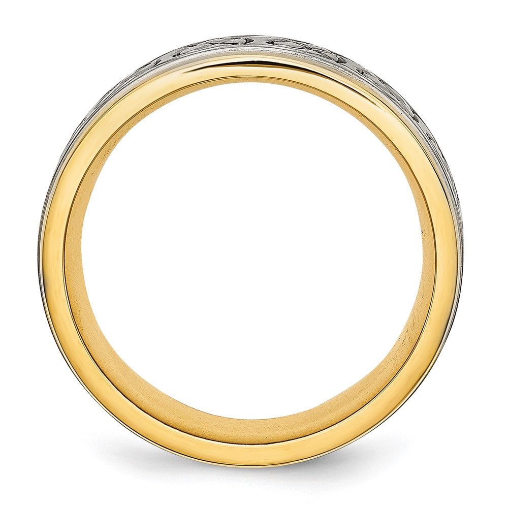 Chisel Titanium Brushed and Polished Yellow IP-plated Scroll Design 8mm Grooved Edge Band